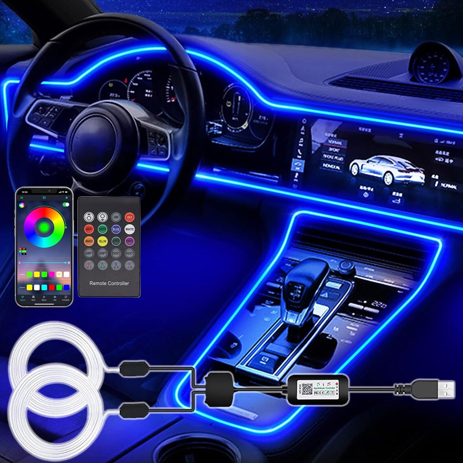 LED Neon Light Trim Glow Optic Fiber Strip Car Interior Ambient Lighting Kit NEW