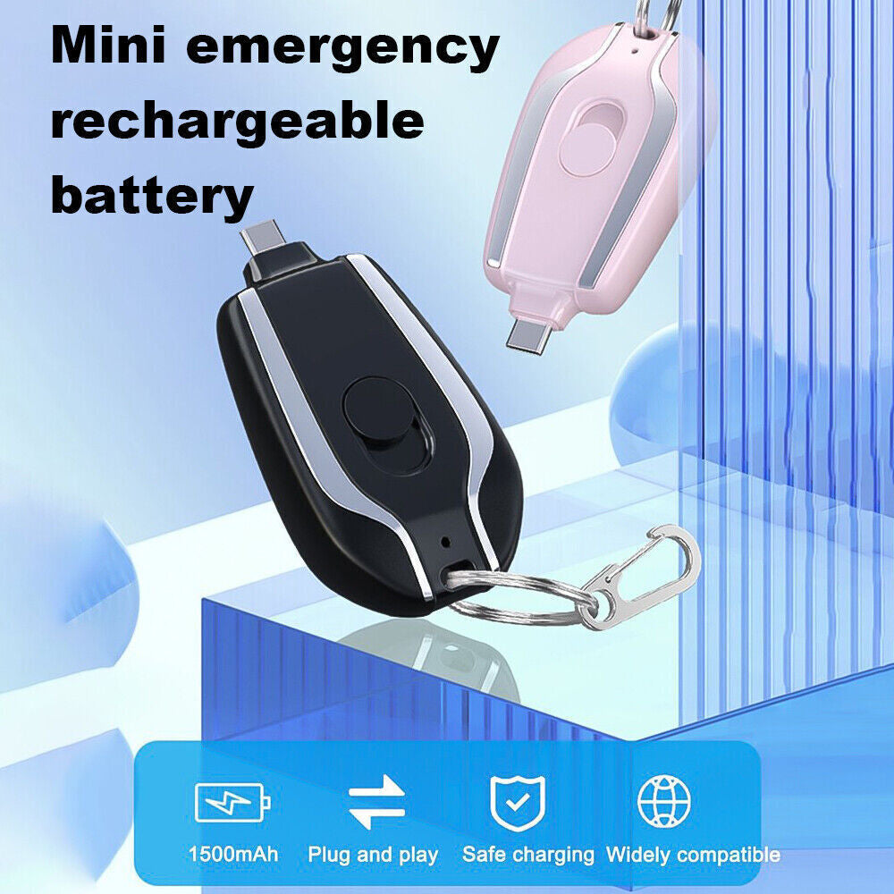 Mini Keychain Power Bank 1500Mah Battery for Iphone Android Phone Portable USA