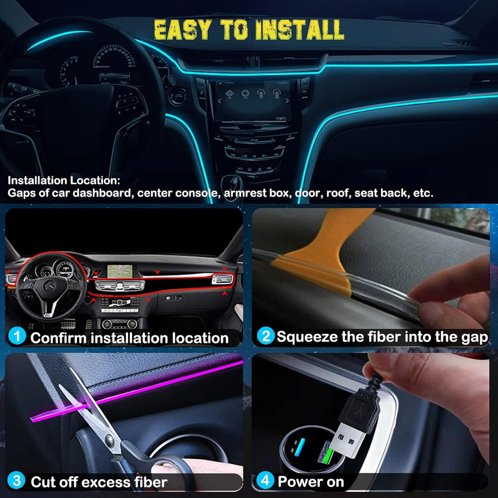 LED Neon Light Trim Glow Optic Fiber Strip Car Interior Ambient Lighting Kit NEW