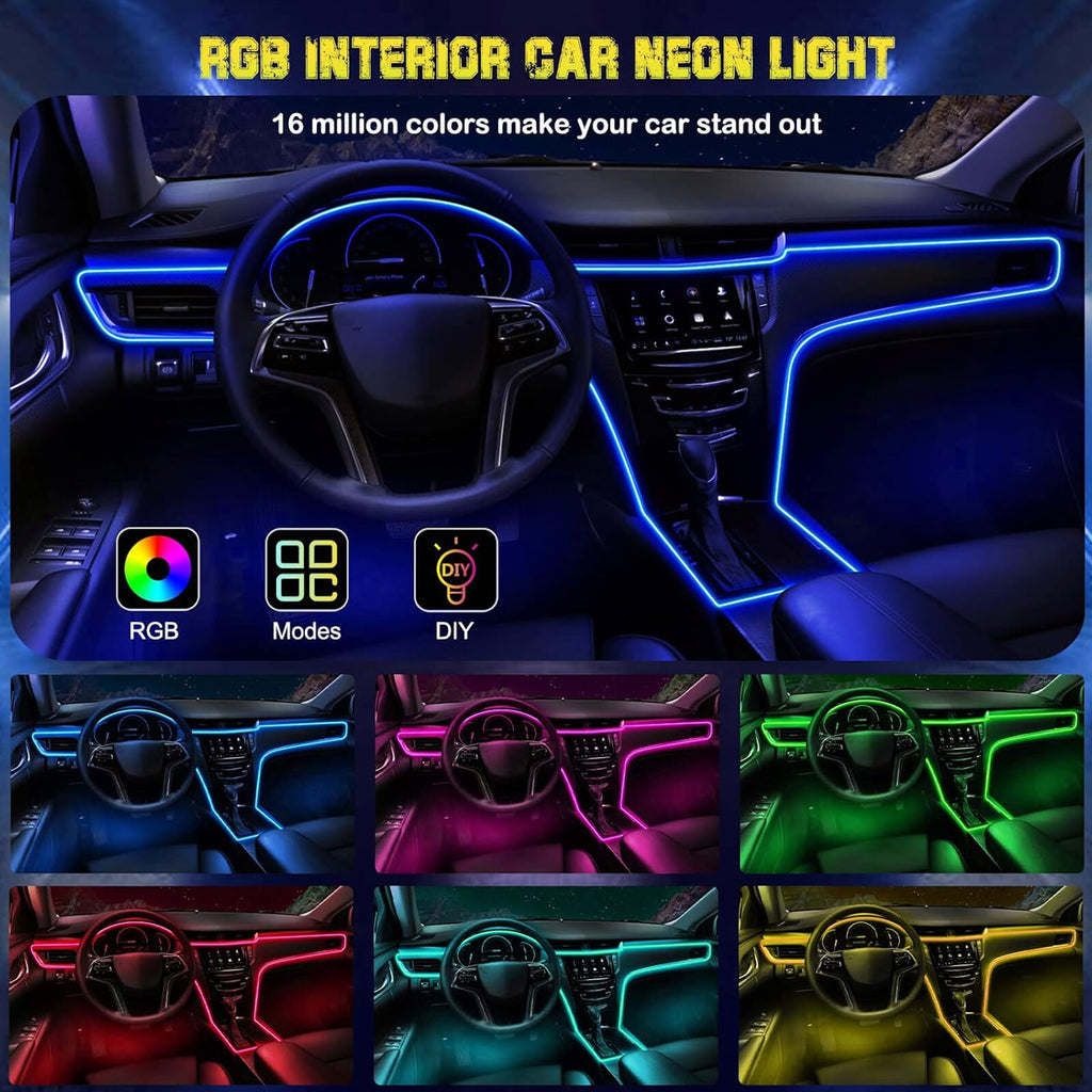 LED Neon Light Trim Glow Optic Fiber Strip Car Interior Ambient Lighting Kit NEW