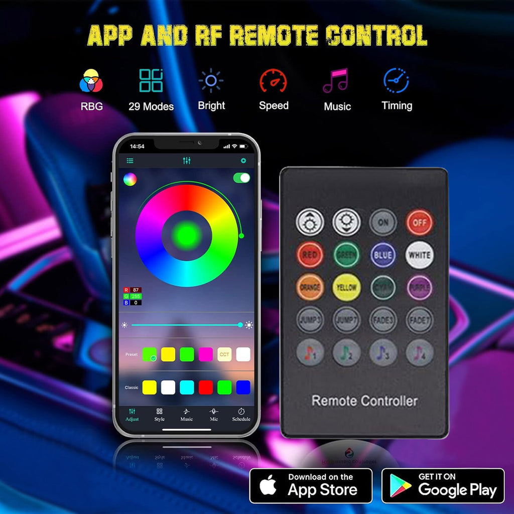 LED Neon Light Trim Glow Optic Fiber Strip Car Interior Ambient Lighting Kit NEW